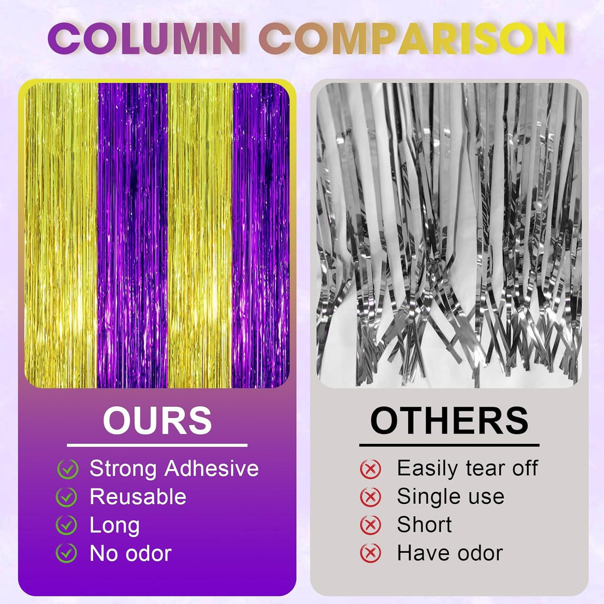 3 Pack 3.3 x 8.2 ft Purple and Gold Foil Fringe Backdrop Curtains, Tinsel Streamers Party Decorations, Fringe Backdrop, Door Shimmer for Graduation or Birthday Party