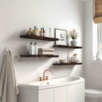 Wood Floating Shelves for Wall Decor, Rustic Wall Shelves for Bedroom Bathroom Kitchen Living Room, Set of 6 Walnut