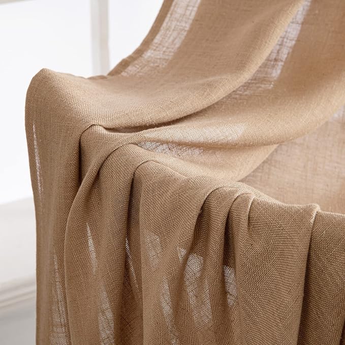 MIULEE Light Brown Linen Curtains 52x63 Inch Long 2 Panels - Image 6