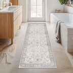 Washable Neutral 2x6 Bathroom Runner Rug, Vintage Kitchen Floor Mat by HazoHaus