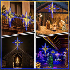 36'' Christmas Star of Bethlehem LED Star Hanging Lights Nativity Holy Family Light for Door Window Porch Wall Decoration Plug Operated Lighted Hanging Tree Topper(Blue, Warm Light)