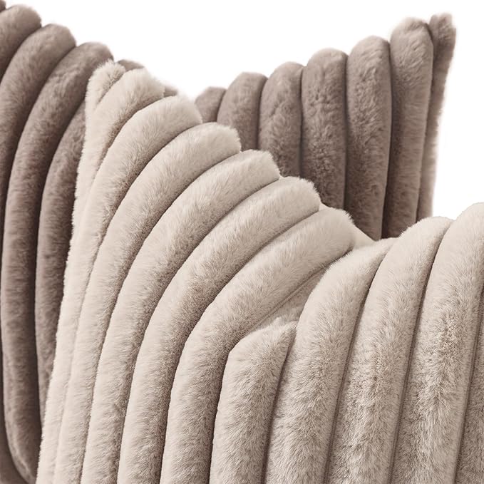 decorUhome Fall Faux Fur Throw Pillow Covers 16x16 Set of 2 Light Coffee | - Image 2