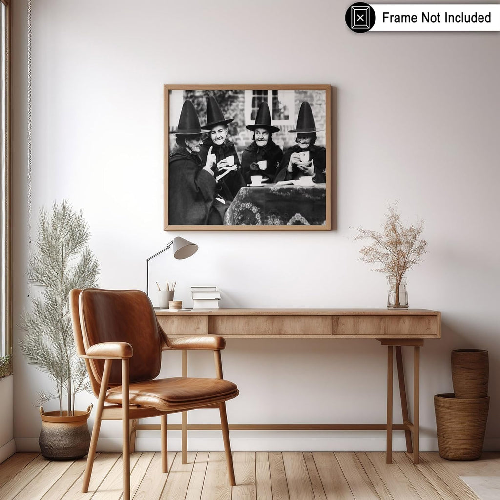 Poster Master Classic Photograph Poster - Vintage Halloween Print - Gift for Artist, Friend - Witches Tea Party, Old Women Smiling, Wearing Robes - Wall Decor for Living Room, 24x32 Unframed Wall Art