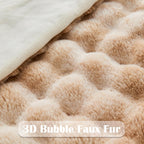 NEWCOSPLAY Faux Fur Twin Blanket Tie-dye Beige Luxury Fluffy Thick Warm Bubble Blanket for Couch Sofa Bed 700GSM (Tie-dye Beige, Twin(60"x80"))