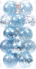 Sea Team Shatterproof Clear Plastic Christmas Ball Ornaments Decorative Xmas Balls Baubles Set with Stuffed Delicate Decorations (80mm/3.15 inch 20-Pack, Babyblue)