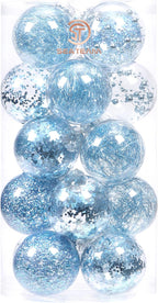 Sea Team Shatterproof Clear Plastic Christmas Ball Ornaments Decorative Xmas Balls Baubles Set with Stuffed Delicate Decorations (80mm/3.15 inch 20-Pack, Babyblue)