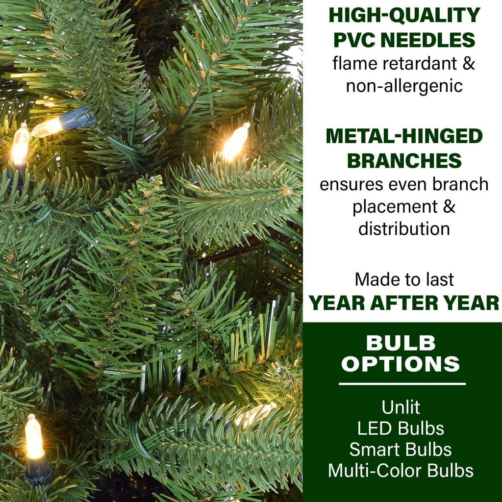 Fraser Hill Farm 7.5-ft. Winter Falls Slim Christmas Tree with 8 Function Dual Multicolor & Warm White LED Lights, Artificial Tree