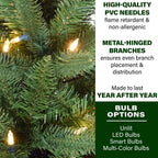 Fraser Hill Farm 7.5-ft. Winter Falls Slim Christmas Tree with 8 Function Dual Multicolor & Warm White LED Lights, Artificial Tree