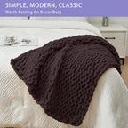 Bigacogo Chunky Knit Throw Blanket for Couch, 40x40 inches, 100% Hand Knitted with Thick Jumbo Chenille Yarn, Cozy Soft Large Rope Knot Cable Crochet Blankets for Sofa Bed Living Room, Chocolate