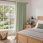 Faux Linen Total Blackout Sliding Door Curtains 90 Inches Long, Sage Green | - Image 6