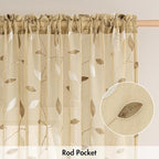 MIULEE Beige Sheer 30x36 Inches Length 2 Panels Embroidered Leaf Patterned | - Image 6