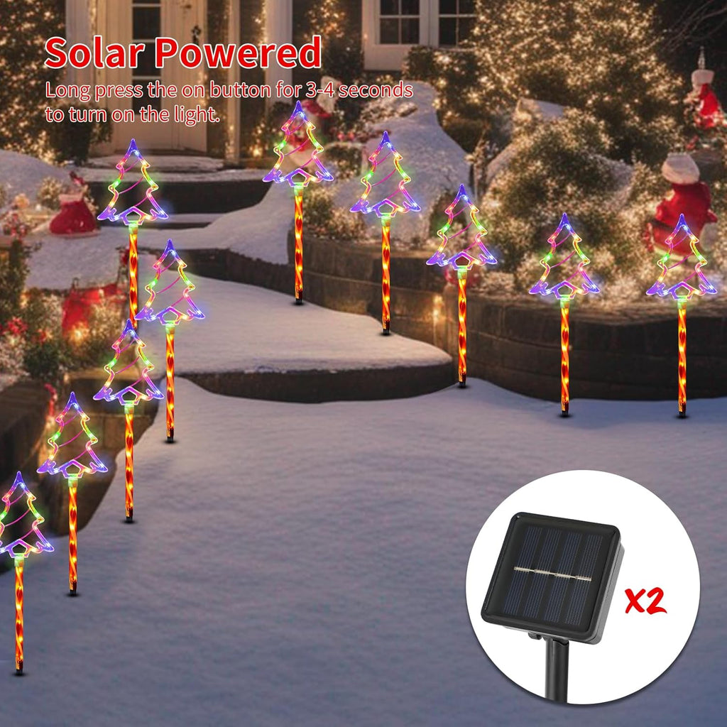 Christmas Solar Pathway Lights Outdoor Decorations， 8 Modes Xmas Tree Candy Lights Waterproof Led Garden Stake Light for Walkway Yard Lawn Porch Holiday Decor 5-Pack (Multicolor Tree, 10 Pack)