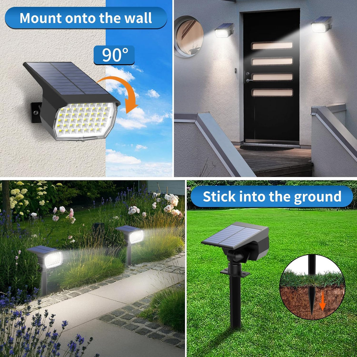 Solar Spot Lights Outdoor 10 Pack, [46 LED/3 Modes] Solar Landscape Spotlights Waterproof, 2-in-1 Auto On/Off Solar Powered Lights for Outside Yard Garden Wall Pathway(Cool White)