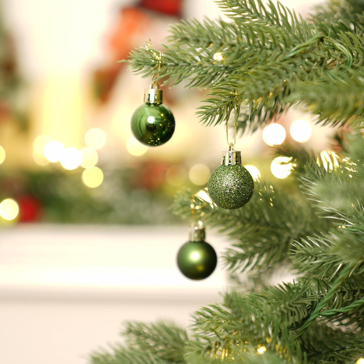 XmasExp 24ct Mini Christmas Ball Ornaments Shatterproof Christmas Ornaments Set Decorations for Xmas Tree Balls 30mm/1.18" (Dark Green)
