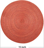 AHHFSMEI Round Braided Placemats Set of 6 Round Table Mats for Dining Tables Natural Woven Heat Resistant Place mats 15 Inch (Dark Orange)