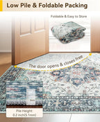 RELEANY Washable Area Rug, Runner 3'x10', Teal Green/White/Navy | Non-Slip - Image 8