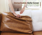 118.5" Faux Leather Modular Sectional Sofa with Storage Seat, Oversized 4 Seater Couch Deep Seat with Removable Cover Brown
