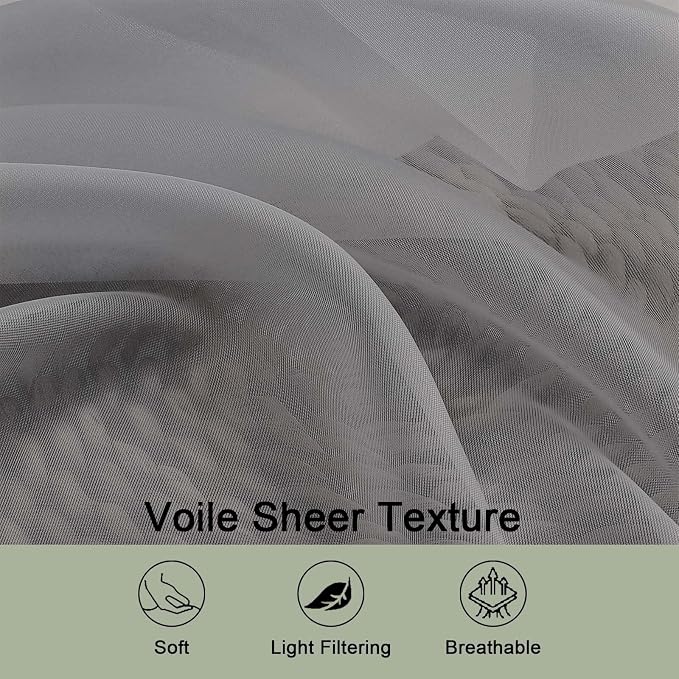 Grey Sheer Curtains 120 Inches Long 2 Panels Set, Airy Lightweight Sheer Grey - Image 5