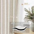 100% Blackout Linen Curtains for Bedroom 92 Inches Long Natural Cream Black Out - Image 3