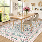 PLHXFR Area Rug Living Room: 5x7 Floral Washable Boho Carpet Pink Green | - Image 4