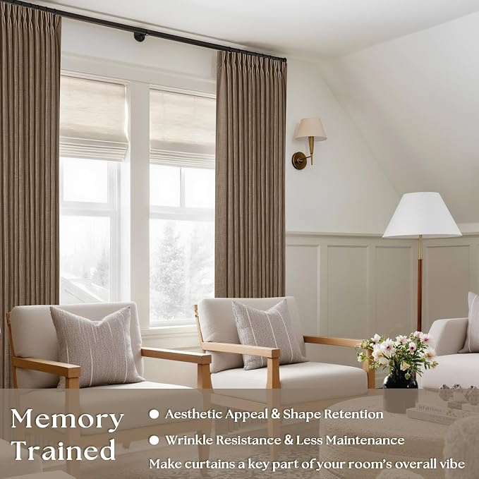 Dutch Cocoa Linen Pinch Pleated Light Filtering Curtains 102 Inches Long | Semi - Image 2