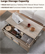 OKD 48" Farmhouse Lift Top Coffee Table with Sliding Barn Door, Rustic Center Table w/Hidden Storage Compartment, Lift Tabletop Dining Table w/Adjustable Shelf for Living Room,Light Rustic Oak