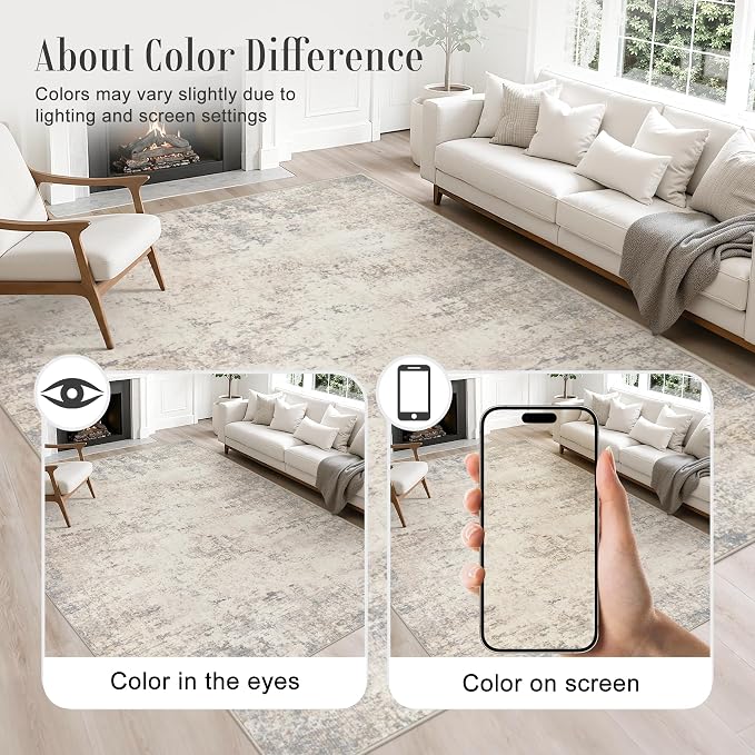 Area Rug Living Room: 6x6 Modern Washable Soft Carpet Brown Beige | - Image 3
