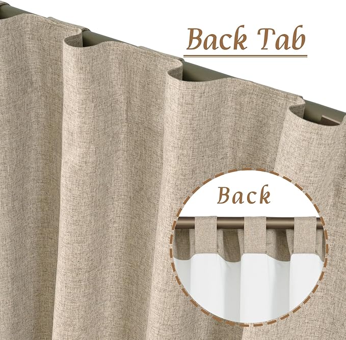 Taupe 100% Blackout Linen Window Curtains 60 Inches 2 Panels | Room Darkening - Image 3