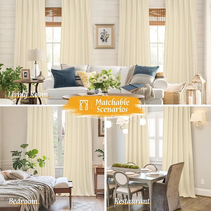 Beige Semi Sheer Linen Curtains 84 inches - Image 6