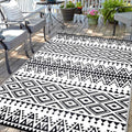 Waterproof Outdoor Rug 8x10ft, Bohemia Reversible Plastic Straw Mat for Patio RV Deck Porch Backyard Balcony Camping Picnic Beach Indoor Outdoor Carpet, Black&White