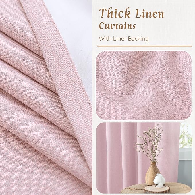 63 Inch Long 100% Blackout Linen Curtains 2 Panels - Image 7