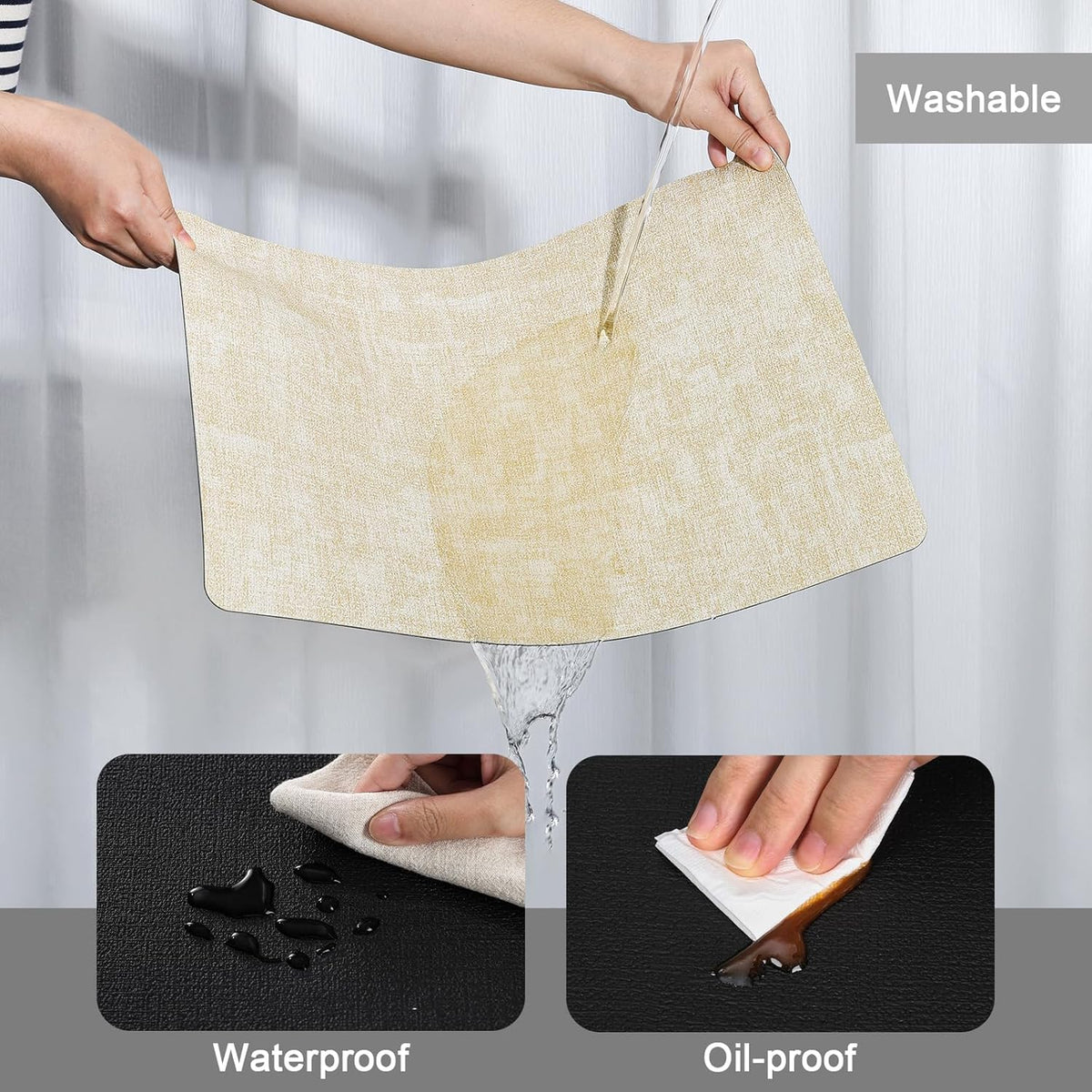 Myir JUN Placemats Dual Sided, Faux Leather Place Mats Set of 8 Indoor Placemats for Dining Table Non-Slip Washable Placemats Heat Resistant Outdoor Table Mats (Set of 8, Cream Black)