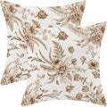 CXMEIFLY Spring Floral Leaves Pillow Covers 24 x 24 Inch Set of 2 for Chinoiserie Flowers Decor Throw Pillows Brown and White Seasonal Plant Outdoor Decorative Cushion Cases for Couch Bed Decorations