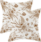 CXMEIFLY Spring Floral Leaves Pillow Covers 24 x 24 Inch Set of 2 for Chinoiserie Flowers Decor Throw Pillows Brown and White Seasonal Plant Outdoor Decorative Cushion Cases for Couch Bed Decorations