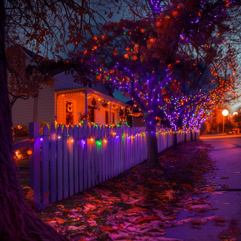 TW SHINE Purple Orange and Green Halloween Lights, 20FT 100 Count Incandescent Mini String Lights, Waterproof Halloween Decorations for Outdoor Indoor Patio Home Party Garden Yard Decor