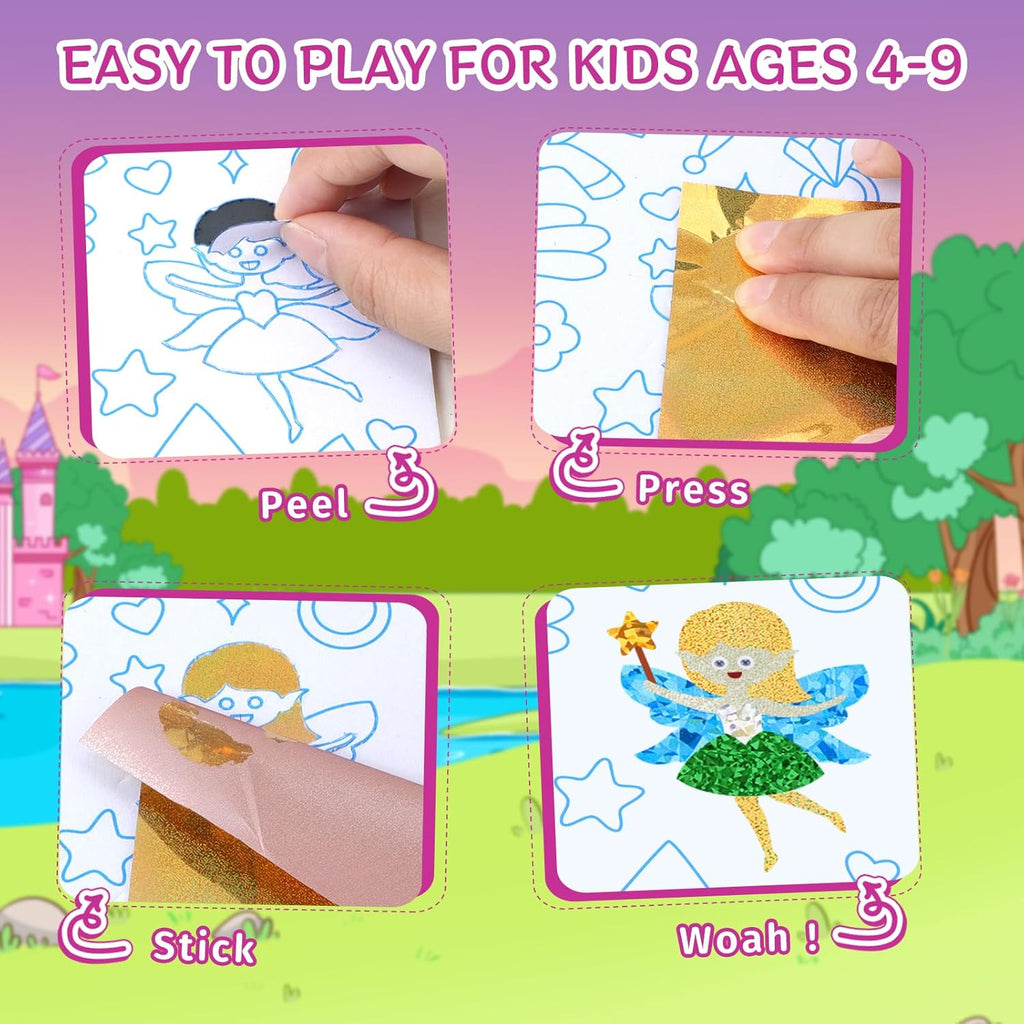 PERRYHOME Foil Arts and Crafts for Kids Ages 4-8 -DIY Unicorn & Princess Foil Foam Stickers Fun,Mess Free Kids Crafts,Creative Christmas Birthday Gifts Toys for 4 5 6 7 8 Year Old Girls