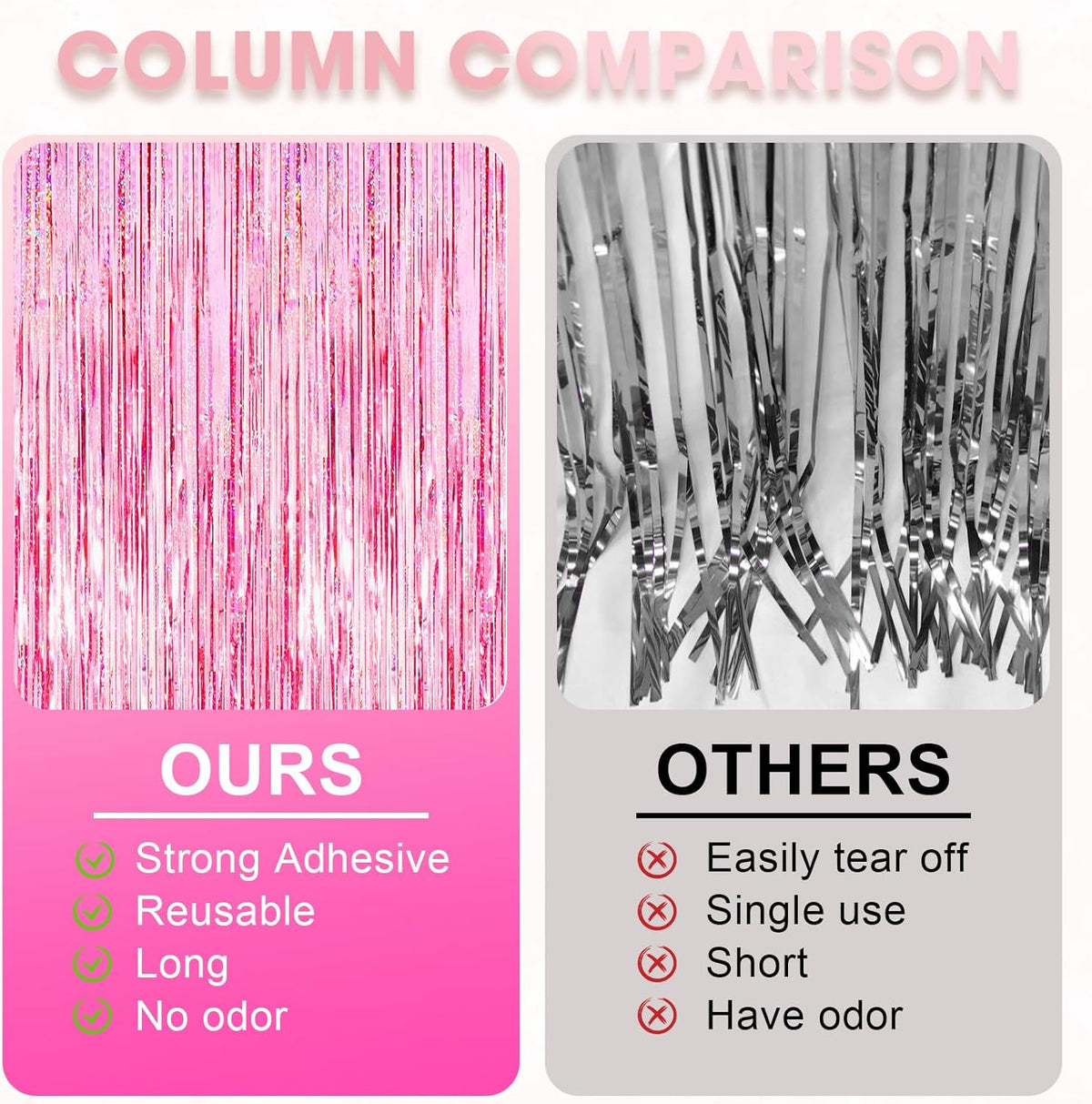 3 Pack 3.3x8.2 Feet Laser Pink Foil Fringe Backdrop Curtains, Tinsel Streamers Birthday Party Decorations, Fringe Backdrop for Graduation, Baby Shower, Gender Reveal, Disco Party