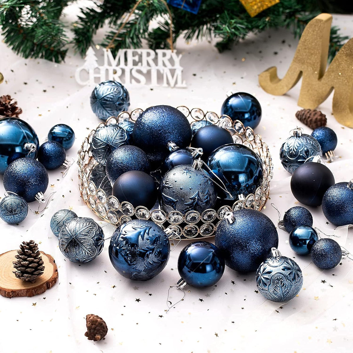 Senjie Night Blue Shatterproof Christmas Ornaments, 32pcs Set, Traditional Style, Plastic Material, Christmas & Wedding Occasion