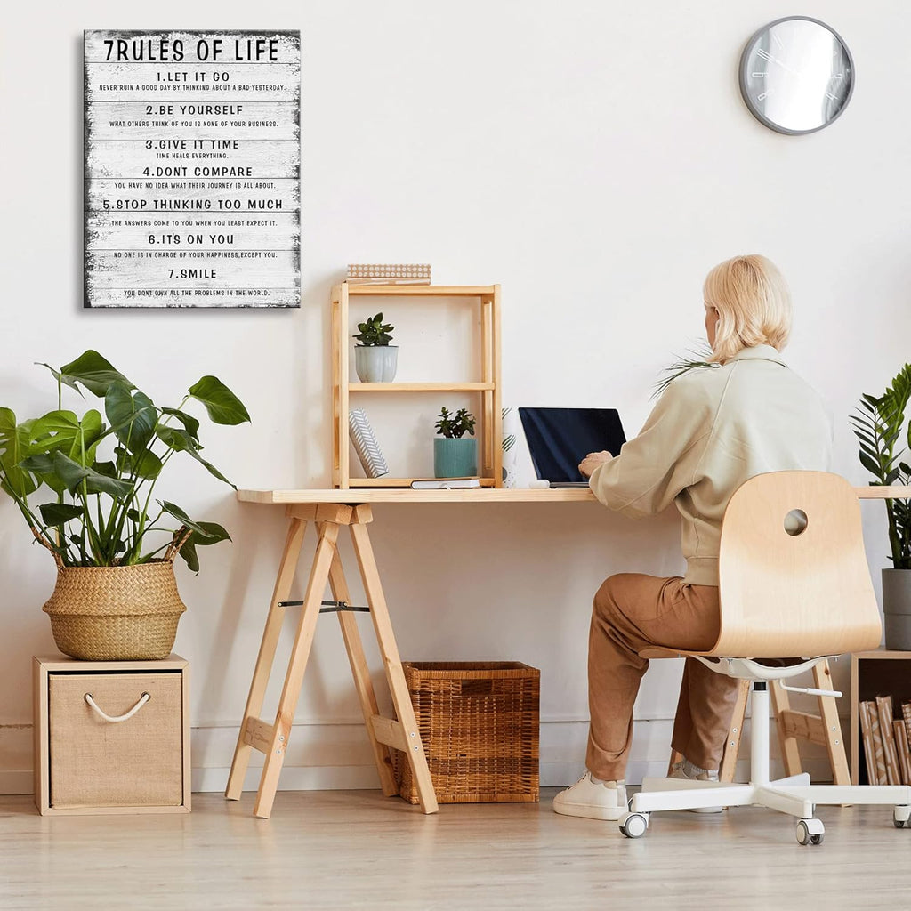 7 Rules of Life Wall Art Motivational Inspirational Poster Printed on Canvas Wall Decor for Living Room or Office Size11.5 x 15 Inch - Framed Canvas Prints For Bedroom or Home Art Decoration Positive