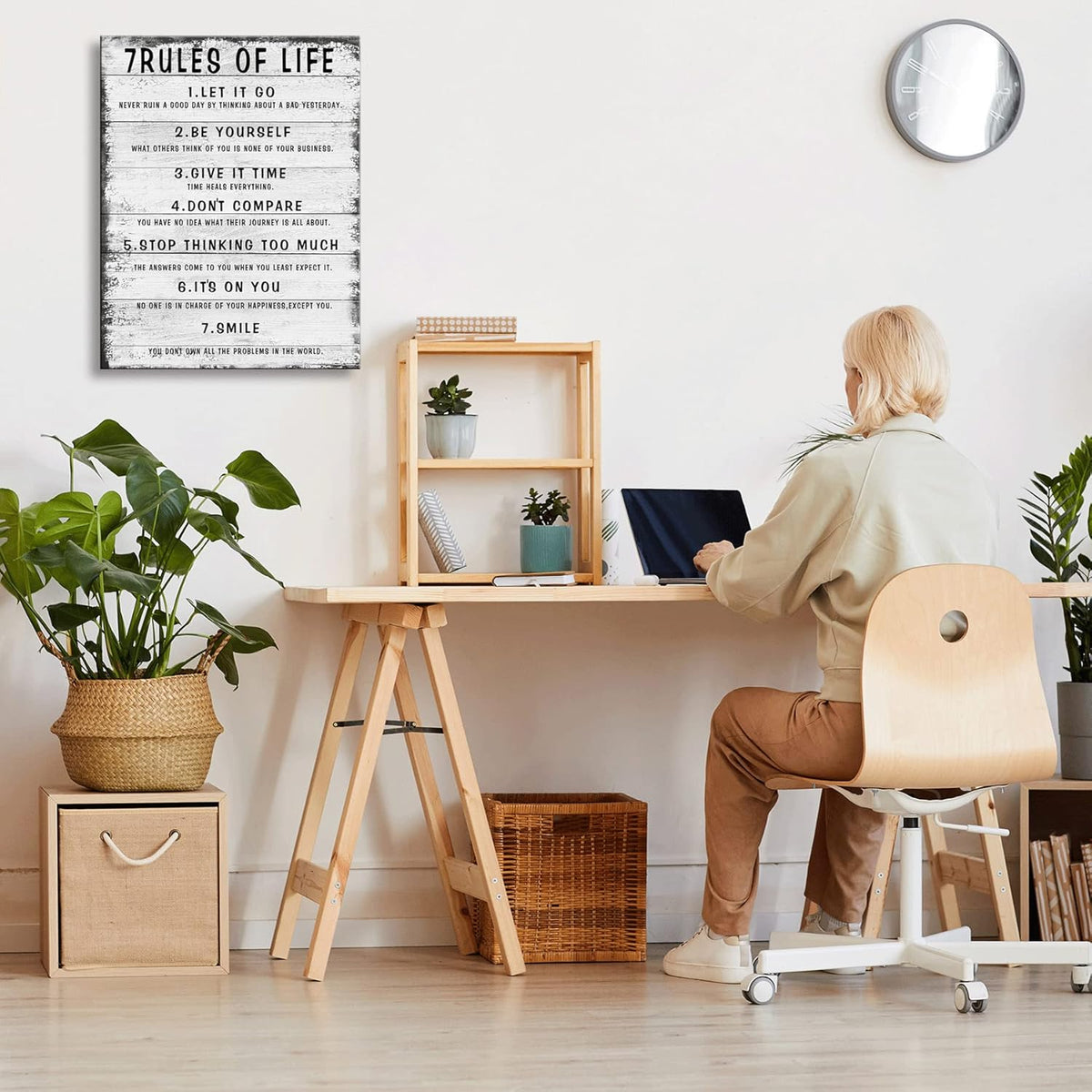 7 Rules of Life Wall Art Motivational Inspirational Poster Printed on Canvas Wall Decor for Living Room or Office Size11.5 x 15 Inch - Framed Canvas Prints For Bedroom or Home Art Decoration Positive
