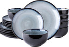 LeRatio Ceramic Dinnerware Sets for 6,Stoneware Plates and Bowls Sets,Handmade Reactive Glaze Dishes Set,Chip Resistant and Scratch Resistant | Oven&Dishwasher & Microwave Safe-Gray White(18PCS)