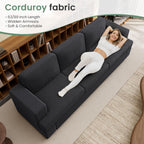 3 Pieces Corduroy Couch Set for Living Room, 7 Seats Cloud Sofa, Deep Seat Floor Couch for Bedroom, Futon Modern Sofa Sectional Bed, Black Corduroy