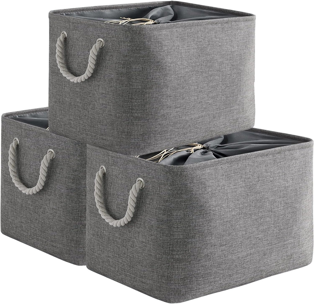 TheWarmHome Storage Basket for Organizing - 16x12x12 inch 3 Pack Fabric Storage Cubes, Cube Storage Bin for Shelves Closet Organizer Cloth Gift Toy (Grey)