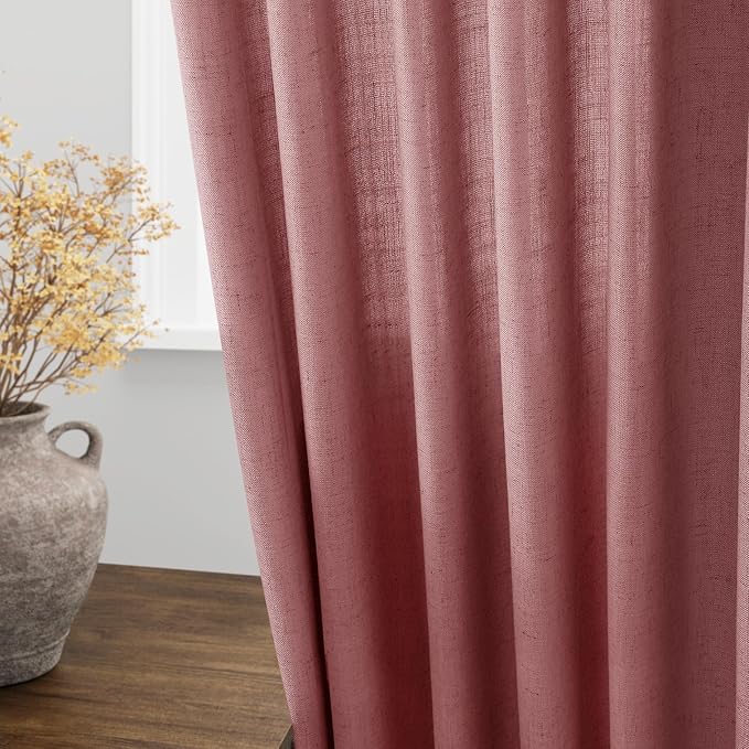 Canyon Rose Linen Curtains for Living Room 63 Inches Long 2 Panel Set Light - Image 4