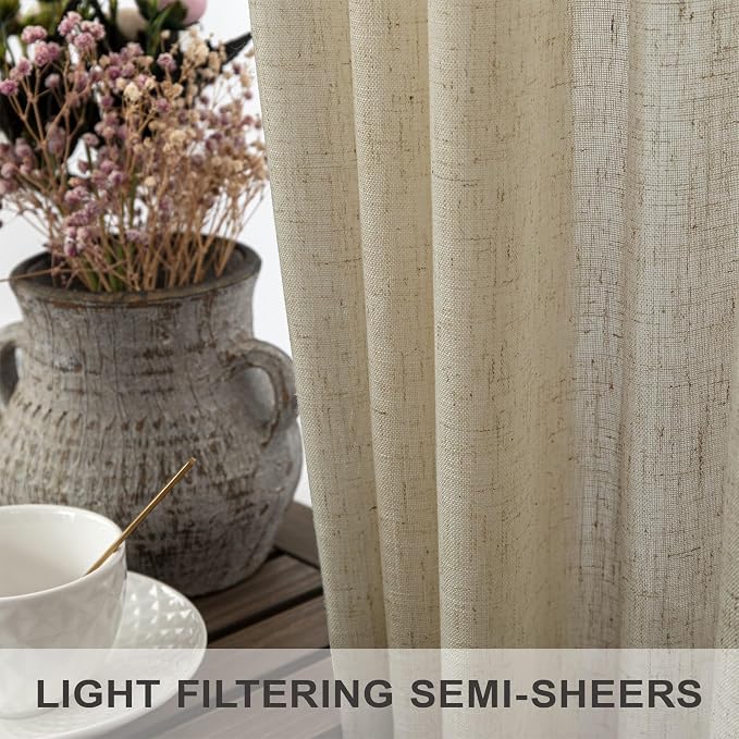 102 Inch Long Curtains Semi Sheer Linen Curtains - Image 4