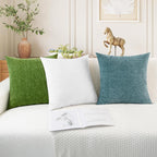 CaliTime Throw Pillow Covers Decorative 24 X 24 Inches Pack of 2 Cozy Chenille Cushion Cases for Couch Sofa Bed Living Room Home True White