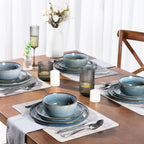 GBHOME Ceramic Dinnerware Sets for 4, 12 Pieces Stoneware Plates and Bowls Sets, Reactive Glaze Dishes -Scratch Resistant, Dishwasher&Microwave Safe, Space Blue