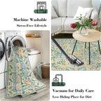 Wonnitar Washable Runners for Hallways, 2'6''x8' Floral Green Runner Rug for Kitchen Bathroom, Boho 8ft Non Silp Extra Long Rugs for Entryway Bedroom Laundry