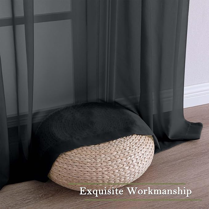 Black Sheer Curtains 120 Inches Long 2 Panels, Balance Light & Privacy Voile - Image 9