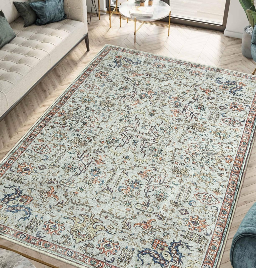 Keen Home Design 6x9 Rug - Machine Washable Area Rug with Non-Slip Backing, Ideal for Living Room, Dining Room, Bedroom - Vintage, Easy Clean, Durable, Low Pile Rug - (6' x 9')